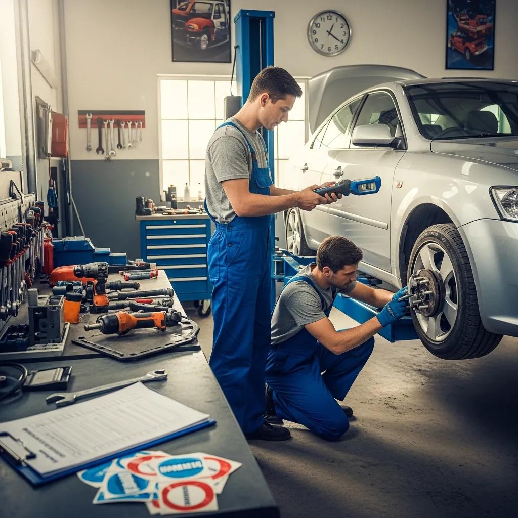 Mechanic inspecting a vehicle for DMV road test requirements