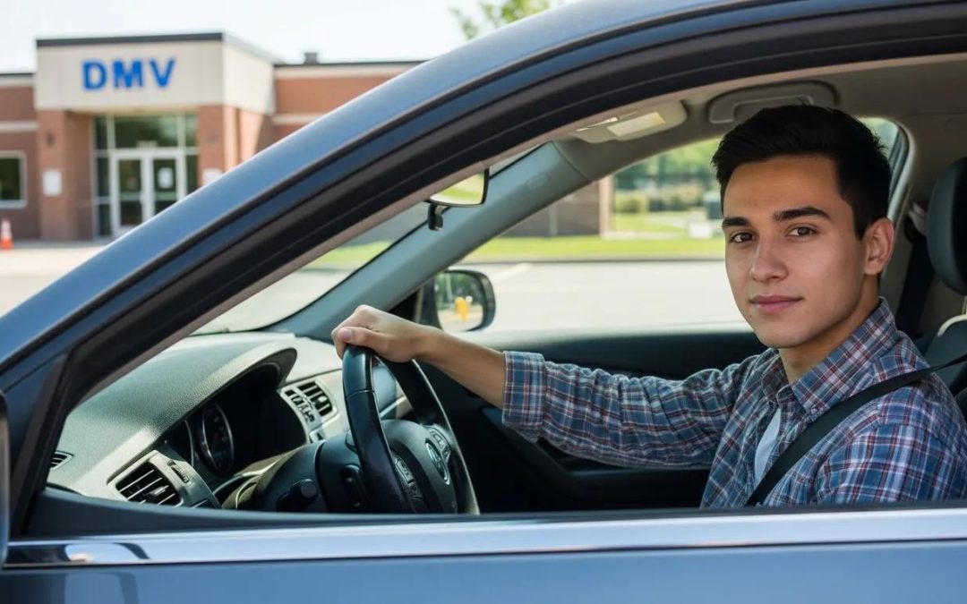 New driver preparing for a road test at a DMV location in New York